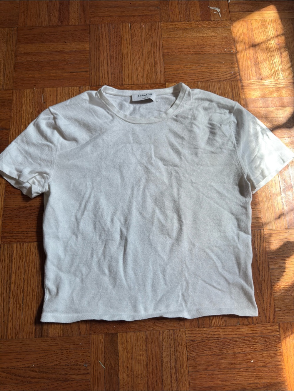 Babaton White Ribbed Crop Tee